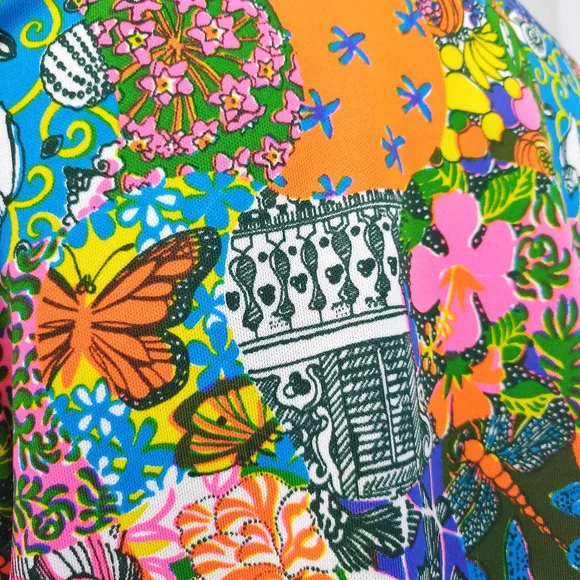 Very Rare Vanda Fashions Key West Hand Printed 70s Patchwork Cardigan Jacket - Picture 10 of 11